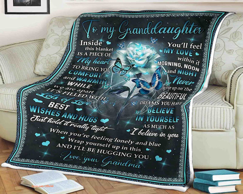 Butterfly Flower Heart Quilt Blanket. To My Granddaughter. Foldable And Compact