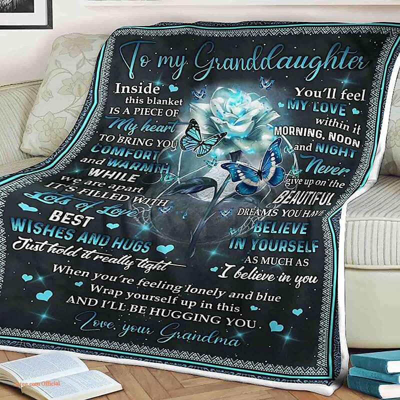 Butterfly Flower Heart Quilt Blanket. To My Granddaughter. Foldable And Compact - Super King - Ettee