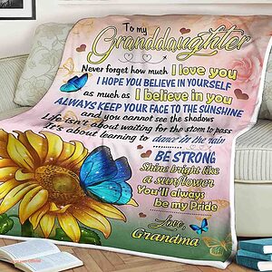 Sunflower Butterfly Quilt Blanket. To My Granddaughter. Soft To Touch - Super King - Ettee