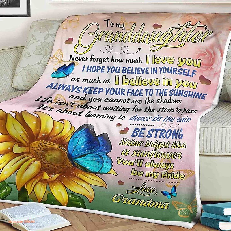 Sunflower Butterfly Quilt Blanket. To My Granddaughter. Soft To Touch - Super King - Ettee