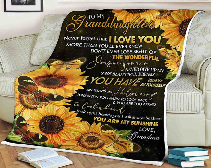 Sunflower Butterfly Quilt Blanket To My Granddaughter. Foldable And Compact