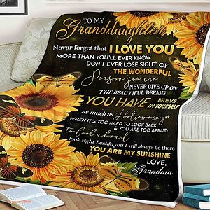 Sunflower Butterfly Quilt Blanket To My Granddaughter. Foldable And Compact - Super King - Ettee