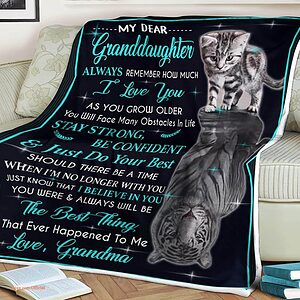 Tiger And Cat Quilt Blanket My Dear Granddaughter. Foldable And Compact - Super King - Ettee