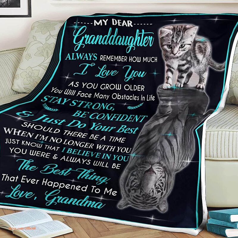 Tiger And Cat Quilt Blanket My Dear Granddaughter. Foldable And Compact - Super King - Ettee