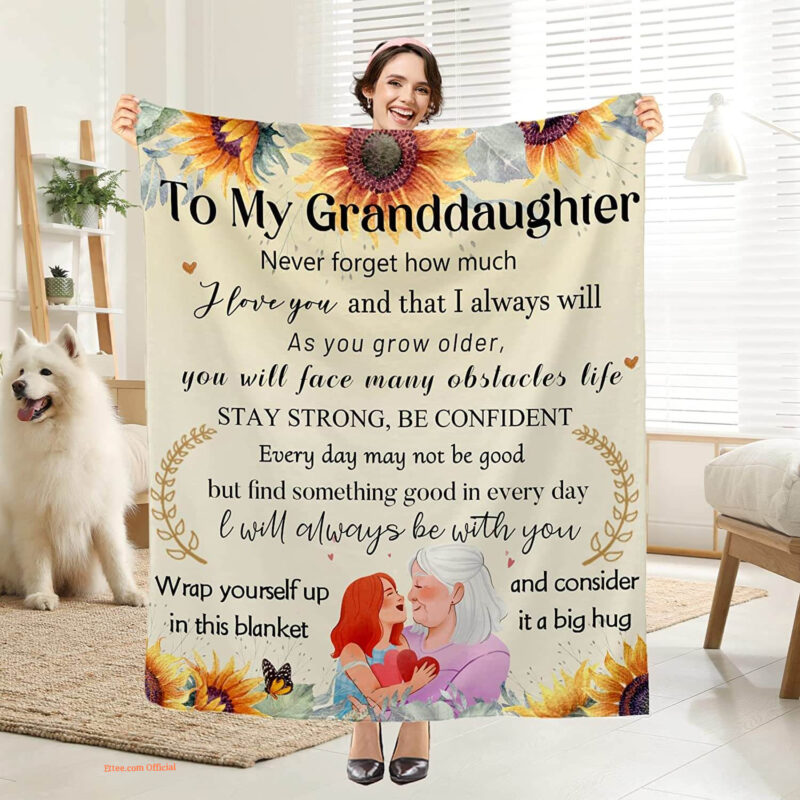 To My Granddaughter Quilt Blanket From Grandmother. Foldable And Compact
