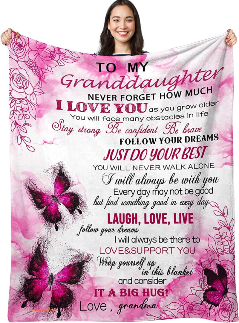 To My Granddaughters Kids Quilt Blanket. Lightweight And Smooth Comfort