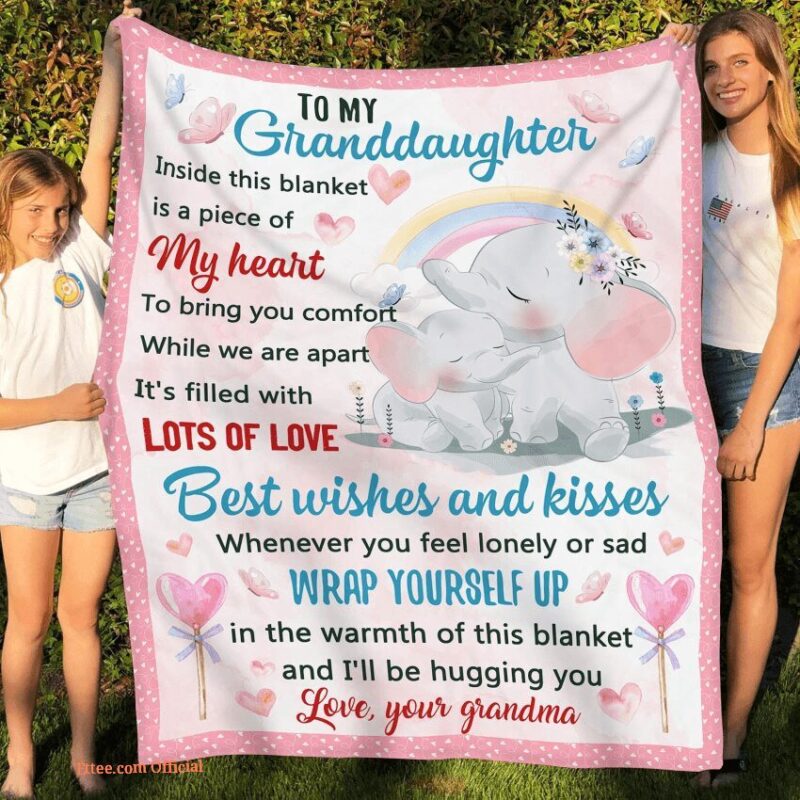 To My Granddaughter Lovely Elephants Quilt Blanket From Grandma