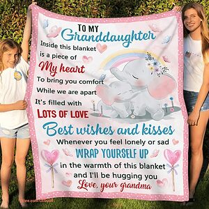 To My Granddaughter Lovely Elephants Quilt Blanket From Grandma - Super King - Ettee