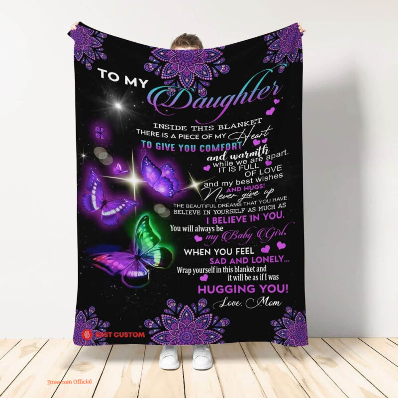 Mom Letter Butterfly to Daughter Quilt Blanket. Foldable And Compact