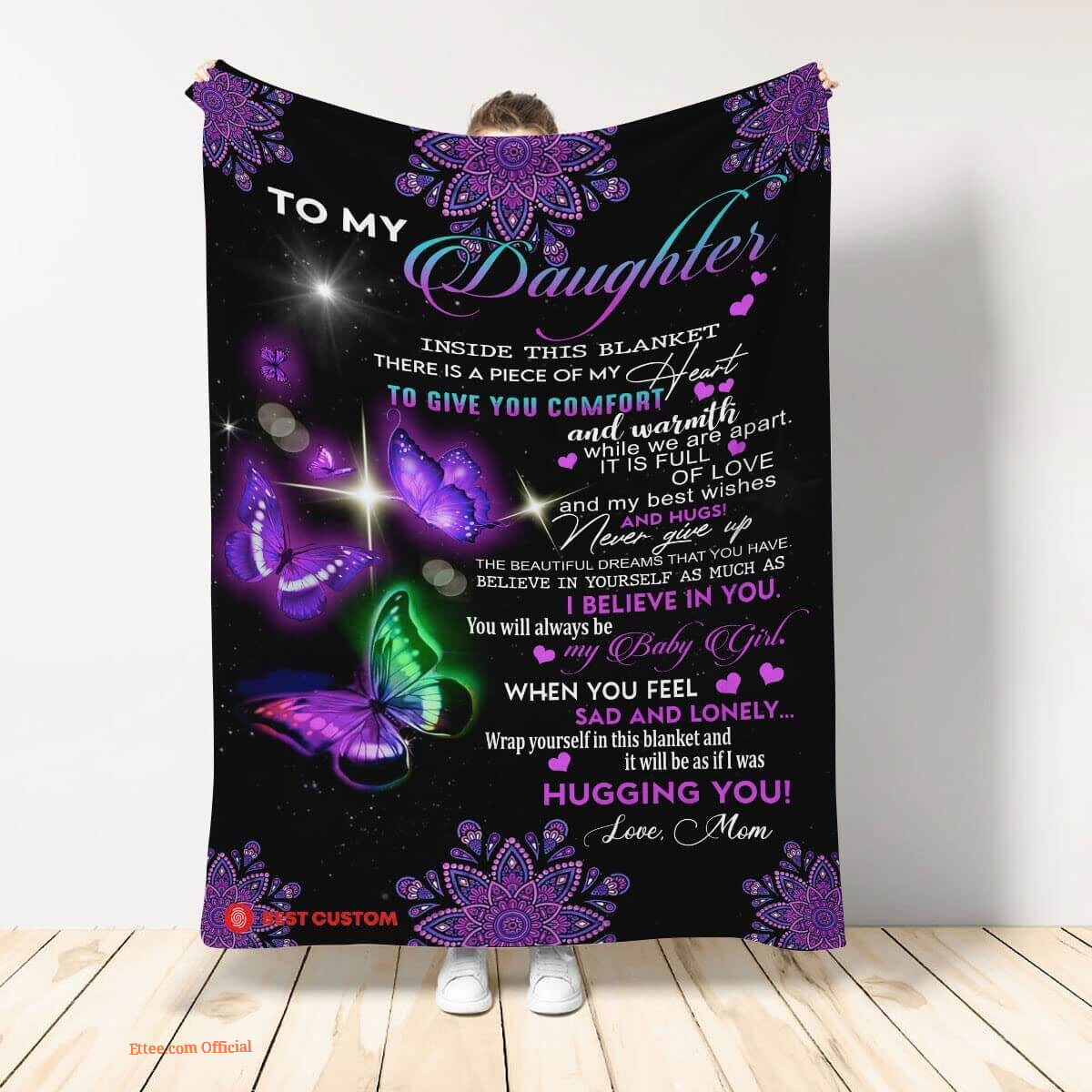 Mom Letter Butterfly to Daughter Quilt Blanket. Foldable And Compact Mom Letter Butterfly to Daughter Quilt Blanket. Foldable And Compact - Ettee - compact