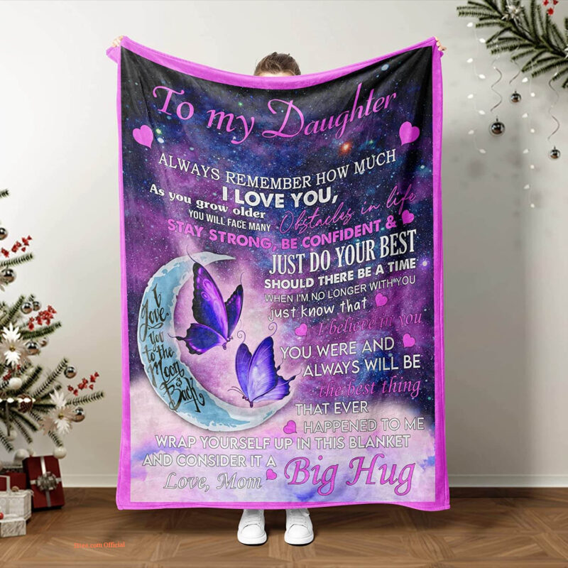 To My Daughter Gift From Mom Quilt Blanket Purple Butterfly