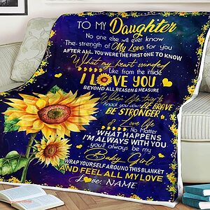 Sunflower Quilt Blanket To My Daughter I'm Always With You. Foldable And Compact - Super King - Ettee