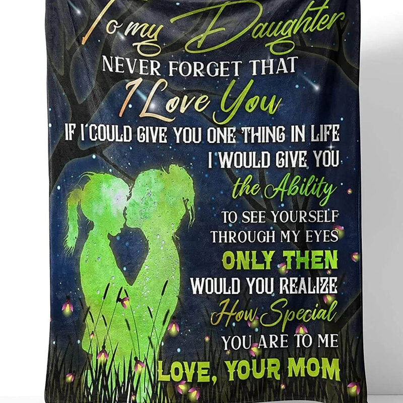To My Daughter Green Lucky Quilt Blanket From Mom. Foldable And Compact - Super King - Ettee