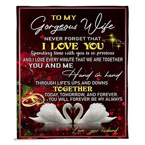 blanket for wife anniversary valentine white swan i love you - Super King - Ettee