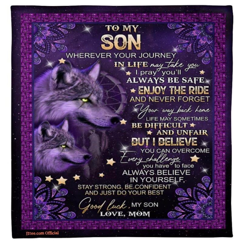wolf to my son from mom good luck my son purple blanket
