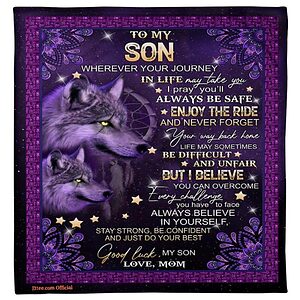 wolf to my son from mom good luck my son purple blanket - Super King - Ettee