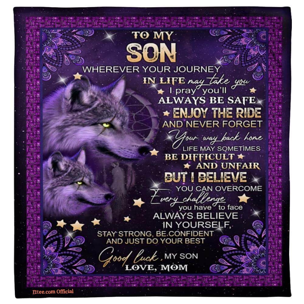wolf to my son from mom good luck my son purple blanket wolf to my son from mom good luck my son purple blanket - Ettee - good luck