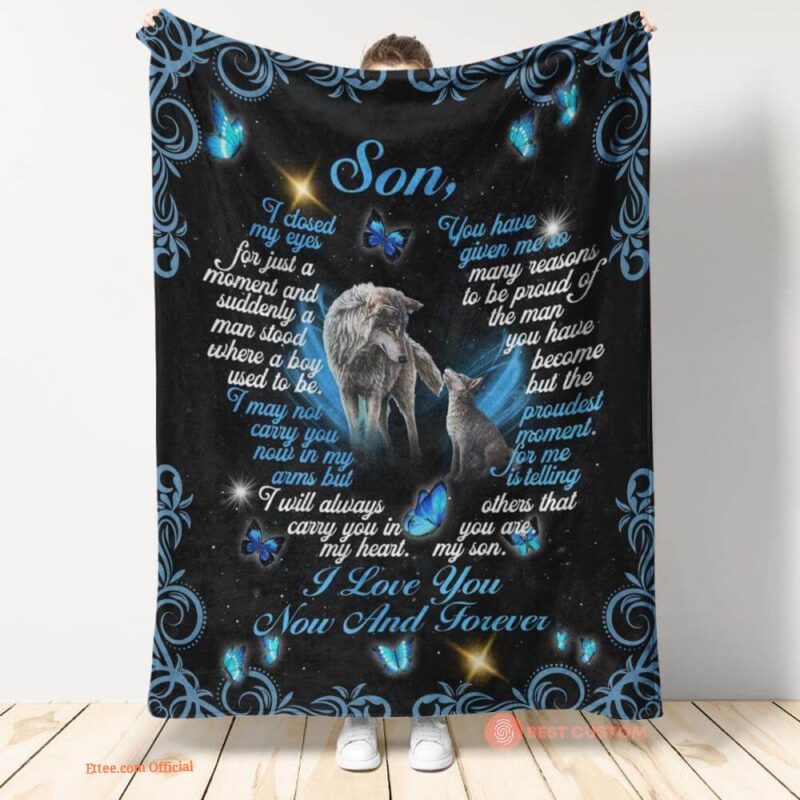 gift blanket from mom dad to my son wolf i love you now and forever