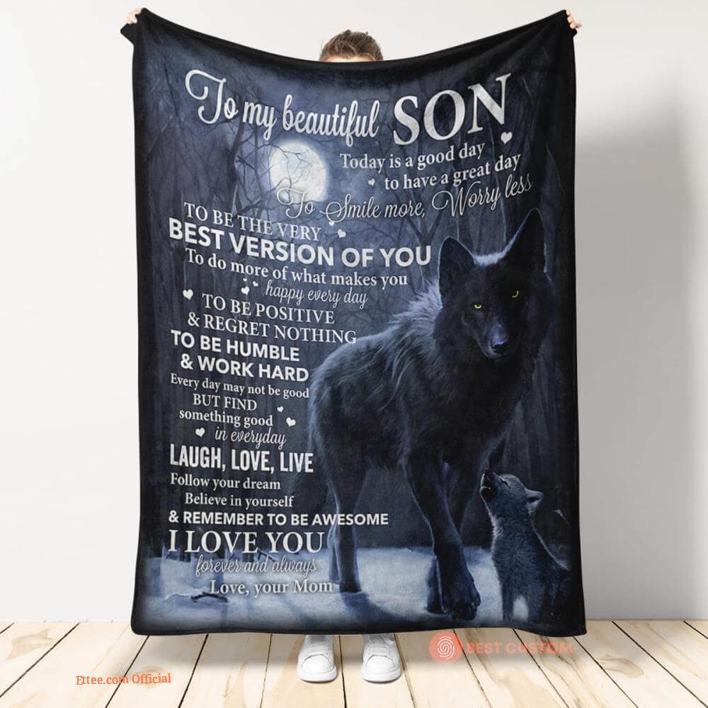 gift for son blanket sometimes its hard to find words lion mom to son - Ettee - blanket
