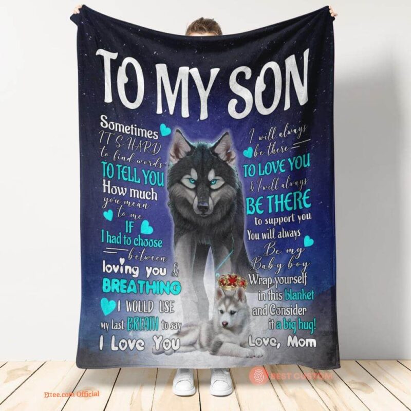 gift for son blanket to my son wolf mom fleece blanket