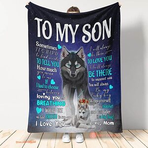 gift for son blanket to my son wolf mom fleece blanket - Super King - Ettee