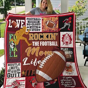 Rockin The Football Mom Life Quilt Blanket Great Customized Gifts For Birthday Christmas Thanksgiving Mother's Day - Super King - Ettee