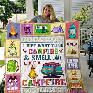 I Just Want To Go Camping And Smell Like A Campfire Quilt Blanket Great Customized Blanket Gifts For Birthday Christmas Thanksgiving - Super King - Ettee