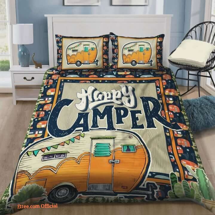 Camping Being A Happy Camper Cotton Bed Sheets Spread Comforter Duvet Cover Bedding Sets - King - Ettee