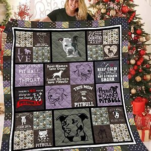 Pitbull Dog This Mom Loves Her Pitbull Quilt Blanket Great Customized Blanket Gifts For Birthday Christmas Thanksgiving - Ettee