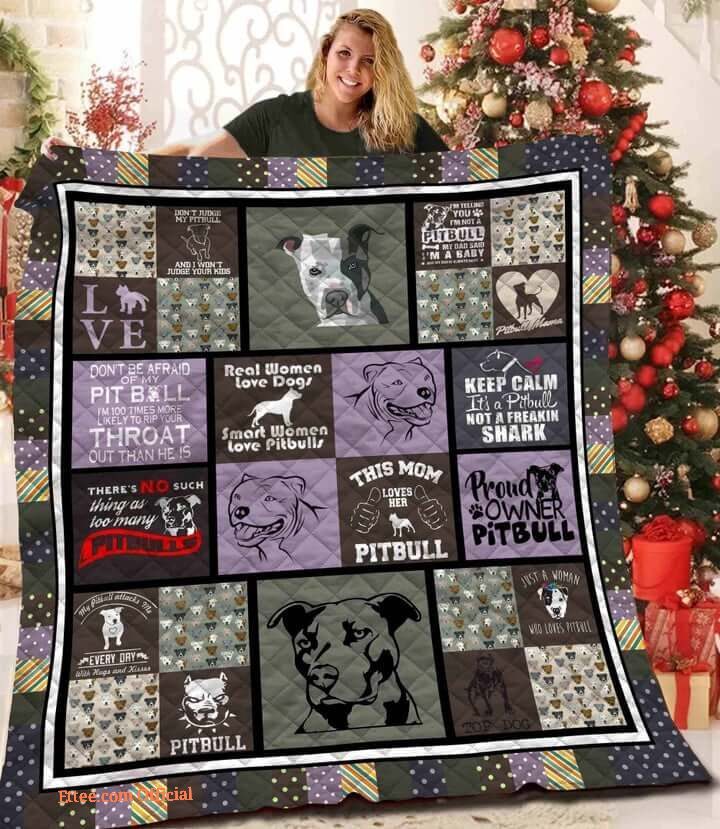 Pitbull Dog This Mom Loves Her Pitbull Quilt Blanket Great Customized Blanket Gifts For Birthday Christmas Thanksgiving - Ettee