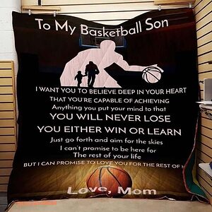 Personalized You Either Win Or Learn To My Basketball Son Quilt Blanket From Mom Great Customized Blanket Gifts For Birthday Christmas Thanksgiving - Super King - Ettee