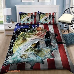 America Flag Fishing Cotton Bed Sheets Spread Comforter Bedding Sets - King - Ettee