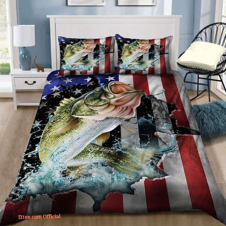 America Flag Fishing Cotton Bed Sheets Spread Comforter Bedding Sets - King - Ettee